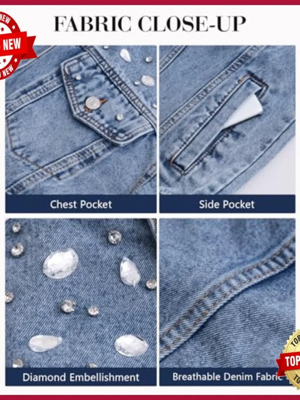 Embellished Denim Jacket Women's Vintage Western Trucker Button Down